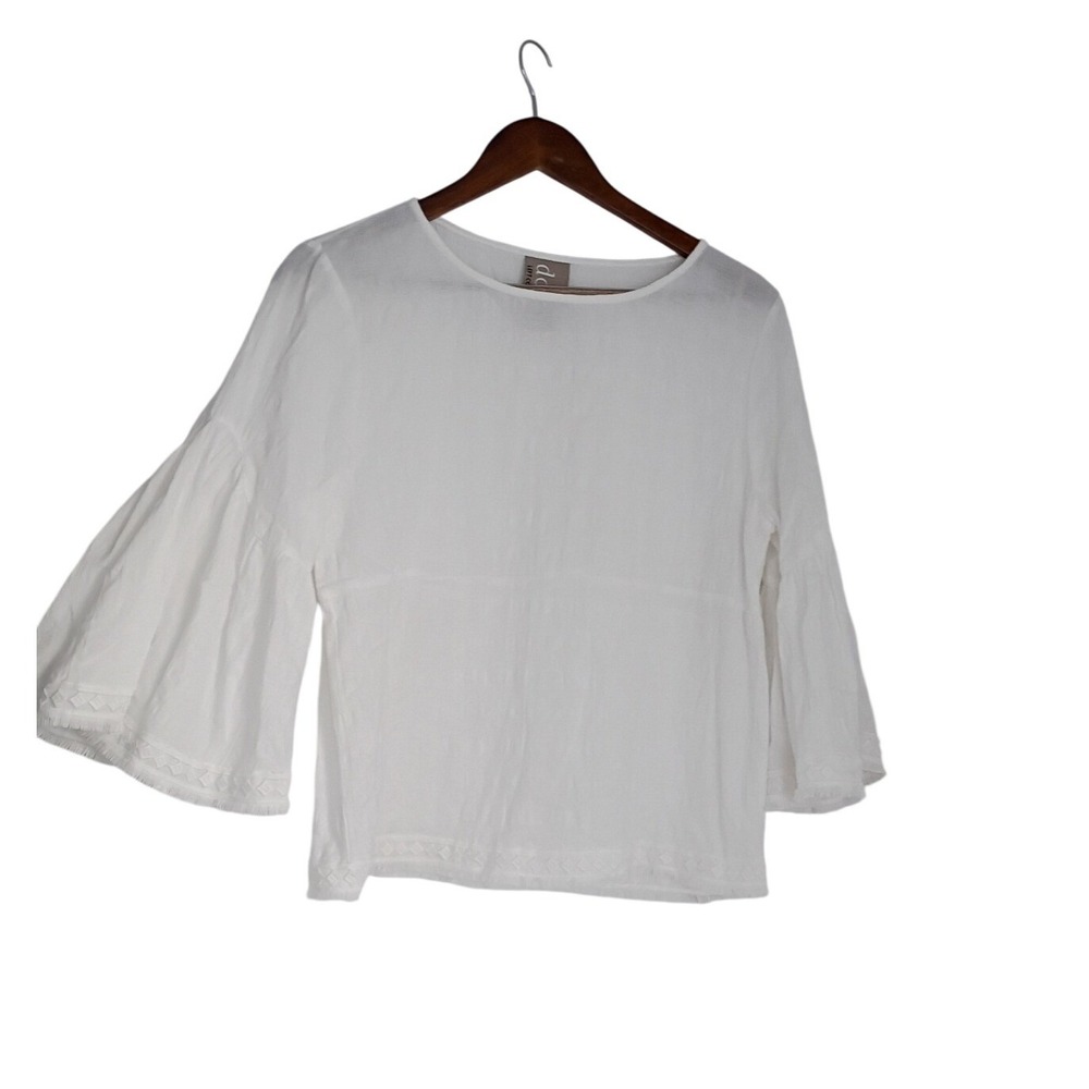 Dolan Left Coast White 100% Cotton Gauze Bell Sleeve Lace Trim Boho Blouse S